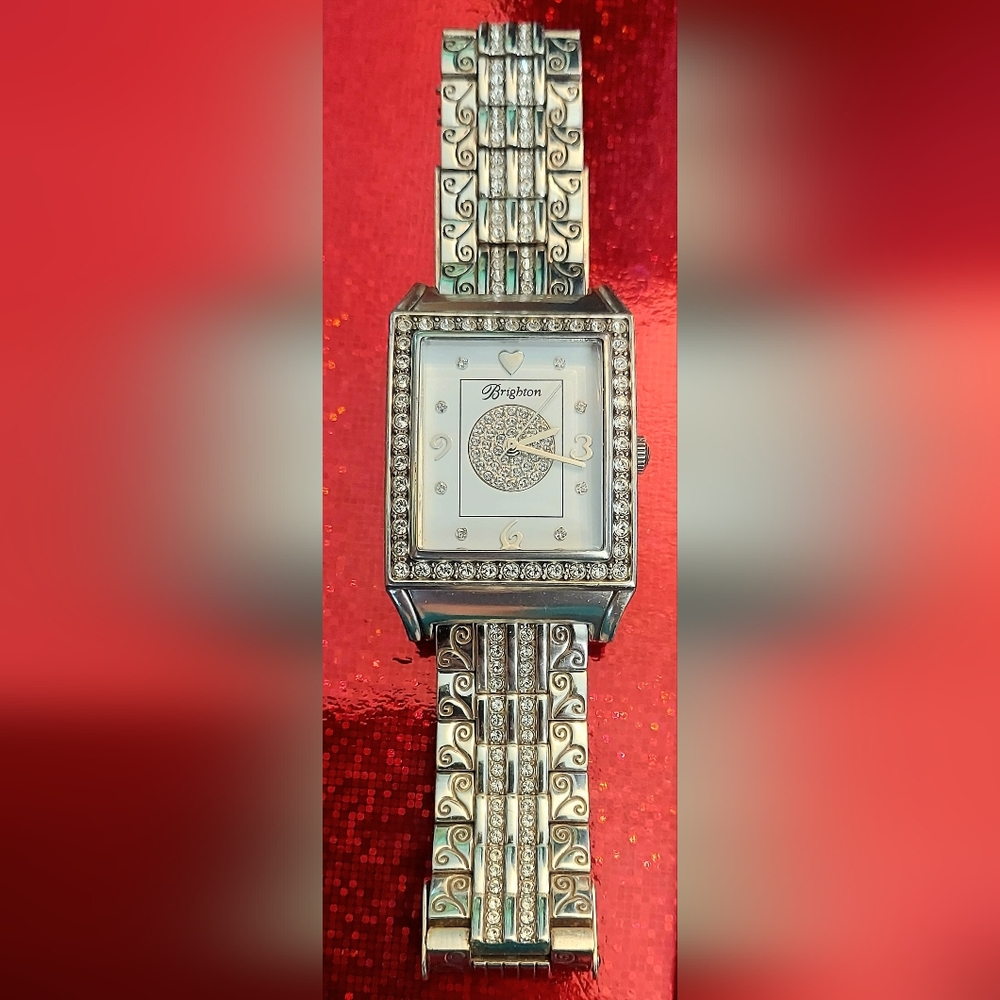 Brighton Silver-Tone Crystal Accent Square Bracelet Watch